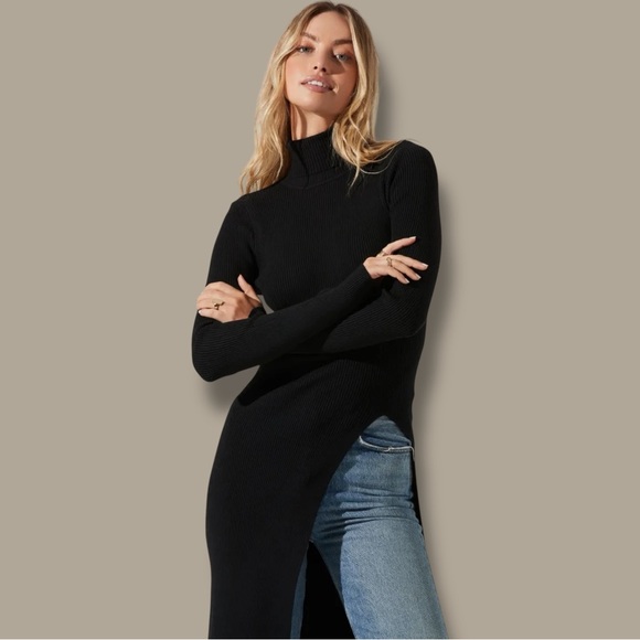 NWT ASTR The Label ‘Hi Slit Ribbed Turtleneck Sweater’ in Black Size Large - Picture 3 of 16